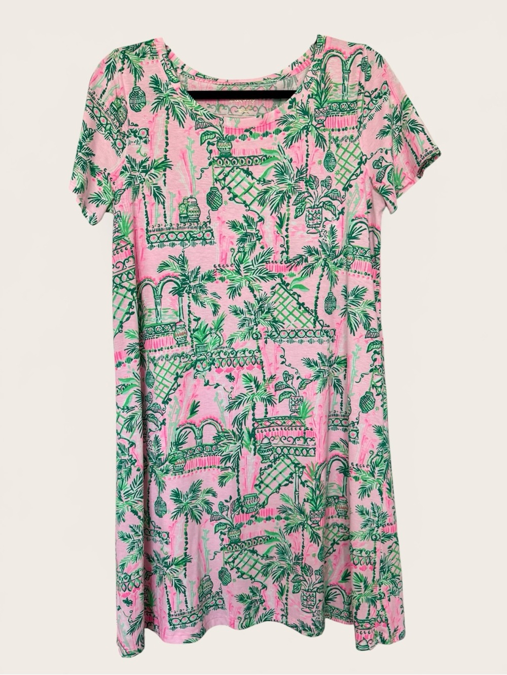 Lilly Pulitzer Pink Tropical Palm Print T-Shirt Dress
